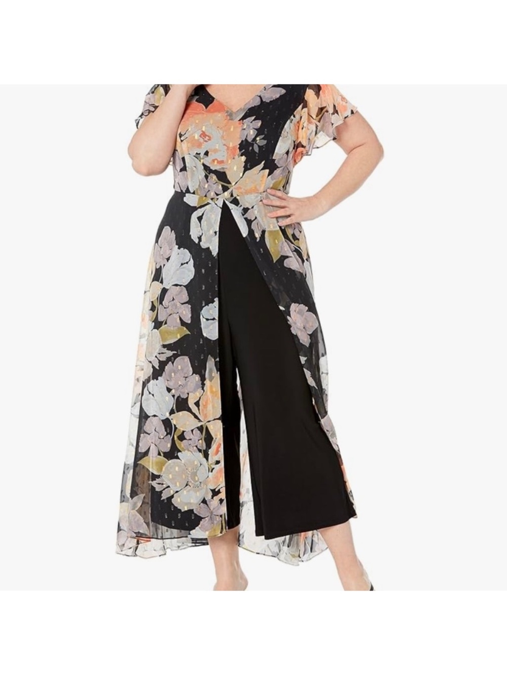 Adrianna Papell Floral Printed V-Neck Walk through Jumpsuit